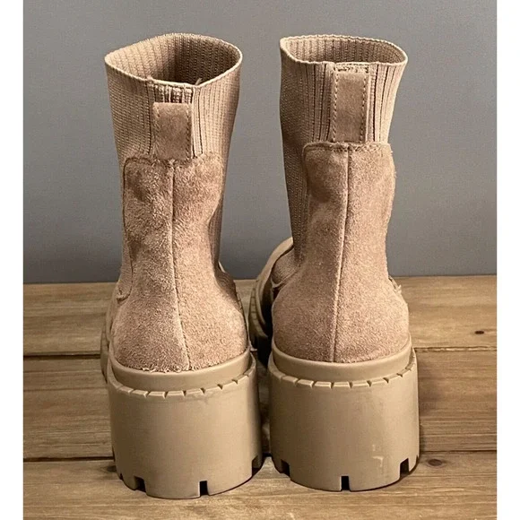 Steve Madden Women's Zappa Lug Sole Boots Size 11 Suede Mushroom Beige Ribbed - Picture 7 of 16